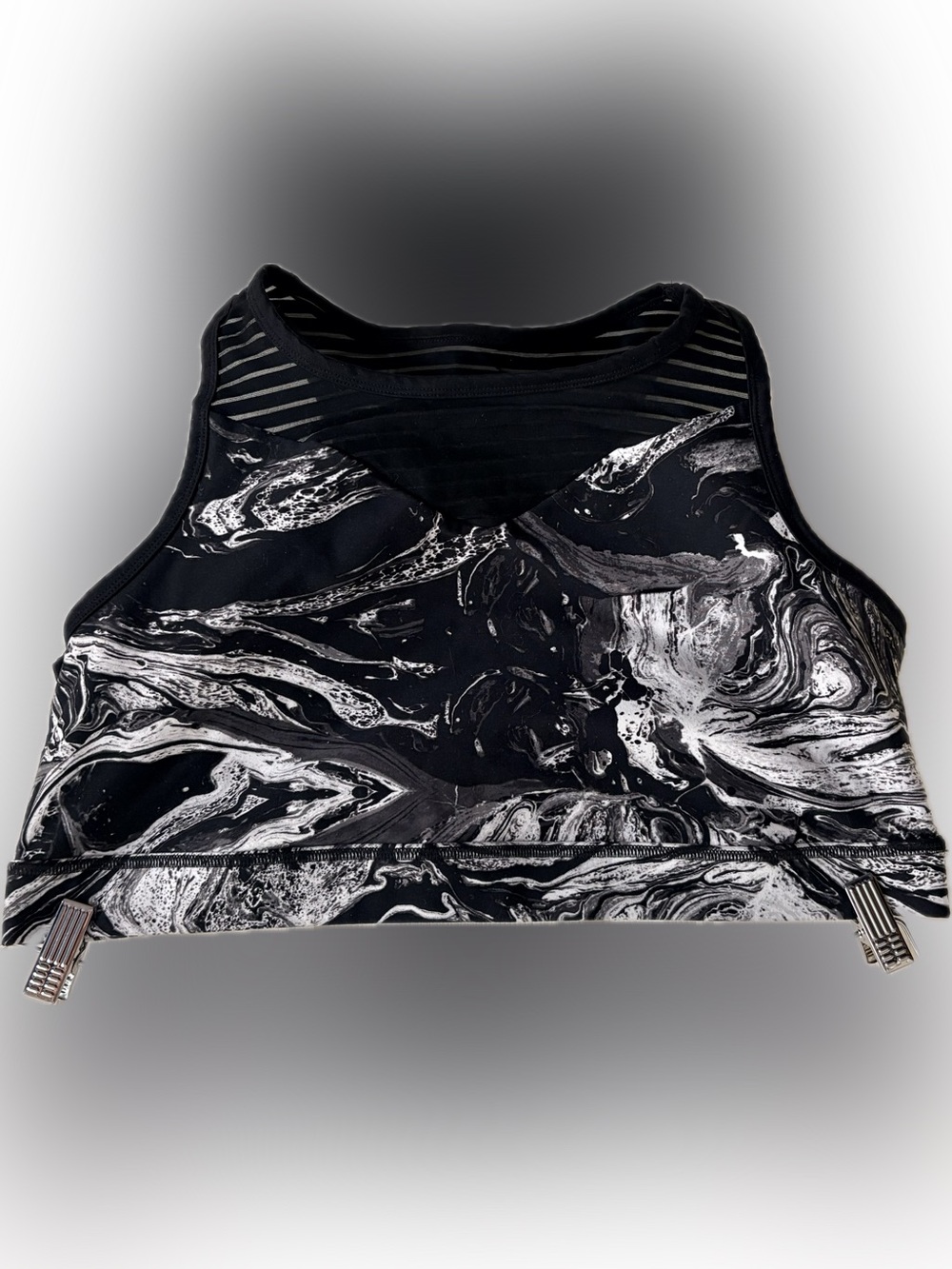 torrid Black & White Marble-Print Sports Bra with Burnout Stripe Mesh Panels 3X